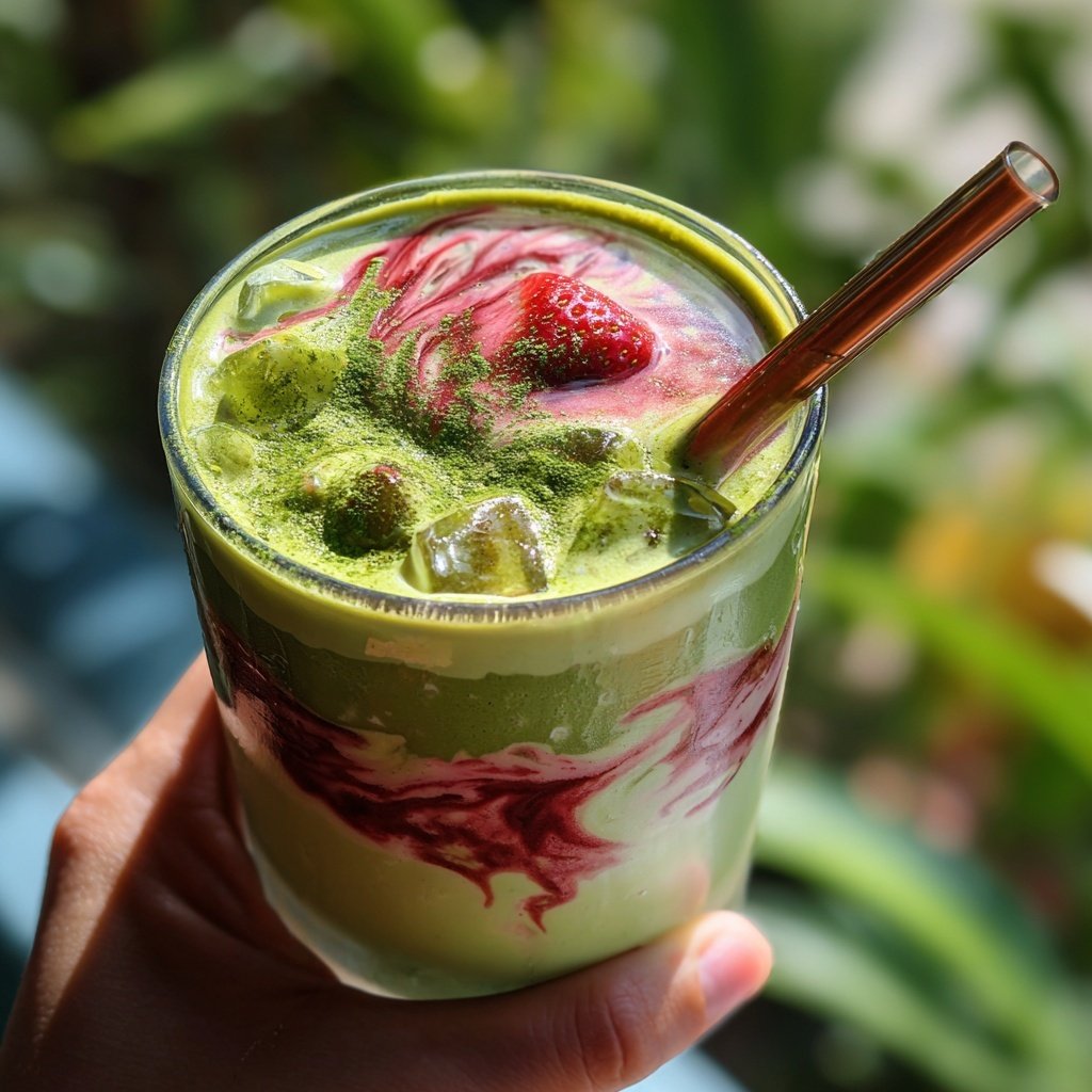 Homemade Strawberry Matcha Drink
