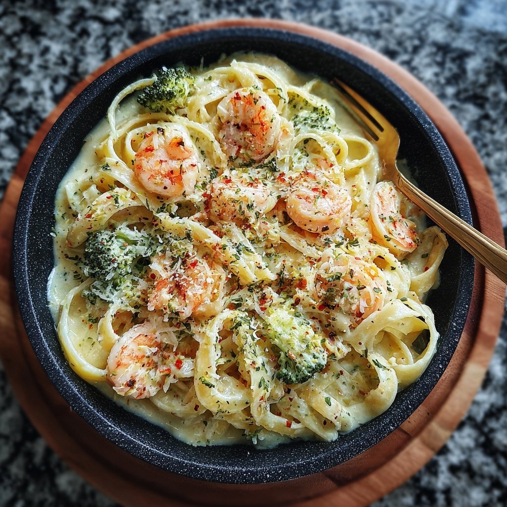Shrimp And Broccoli Cream Pasta