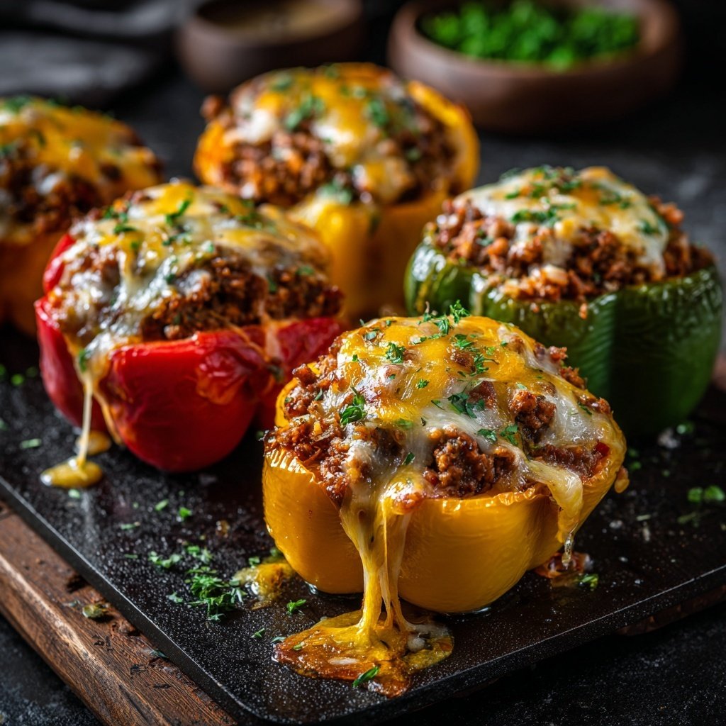 Ground Beef And Cheese Stuffed Peppers